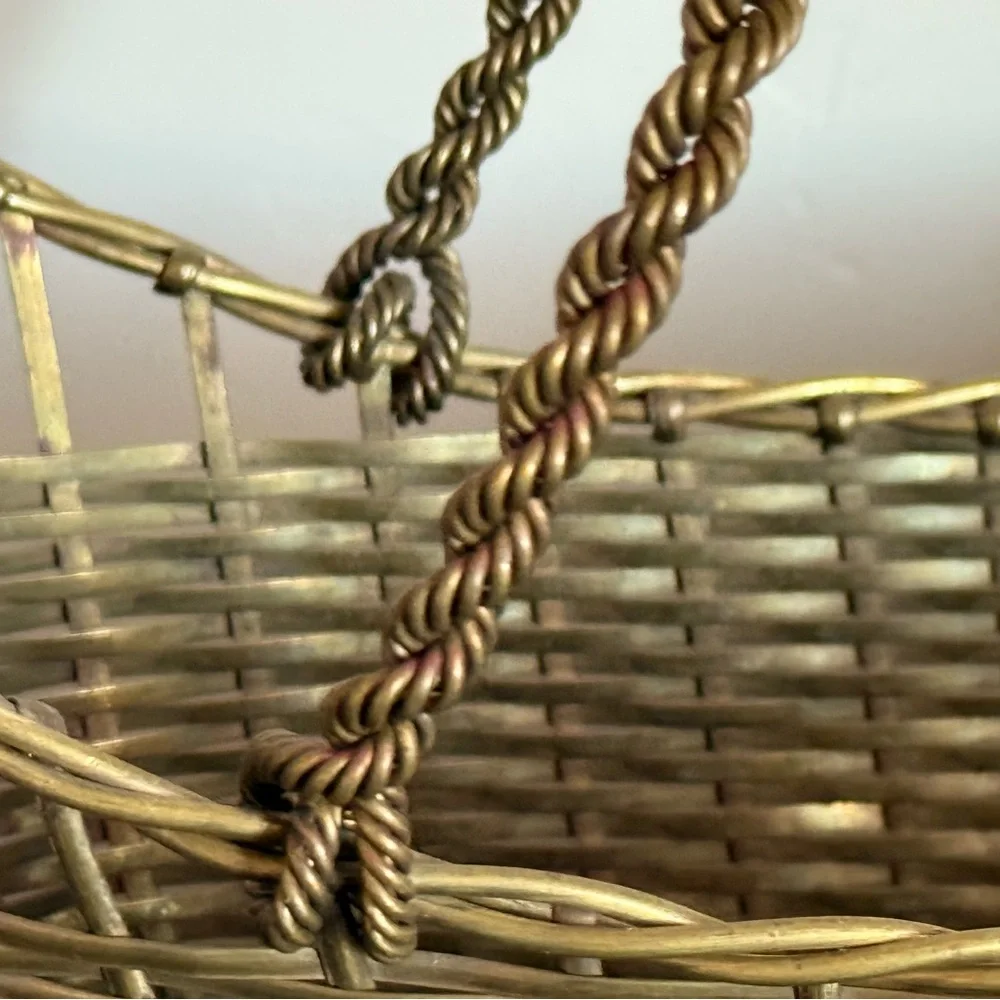 Antique French‎ Brass Gold Woven Basket wine holder caddy